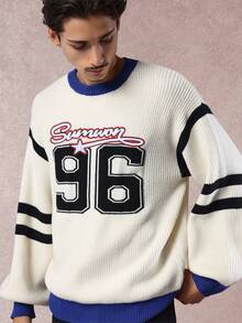 SUMWON Crop Fit Number Graphics Knit Sweater Modern Intarsia Pattern Casual Winter Pullover Crew Neck Fashion Jumper Holiday Season Essential - Multicolor - View 4