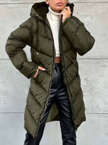 EURMUSE Women's Drawstring Hooded Mid-Length Winter Coat - Army Green - View 4