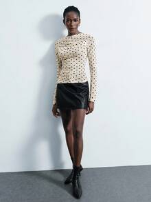 Maija 2025 Maglietta a maniche lunghe aderente con spalle scoperte e paillettes, colore bianco albicocca, adatta per la stagione autunnale delle feste di inizio autunno, abbigliamento da donna per l'autunno, top a pois a maniche lunghe, top a pois da donna, top trasparenti a pois da donna