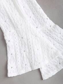 Sweetra 女式纯色V领修身长袖提花开衫薄款外套 - 白色 - 查看 6