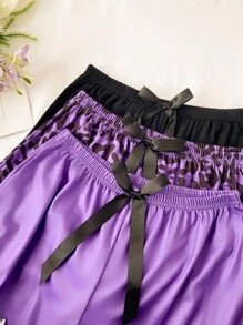 Lowkey Lull 可爱阔腿迷你睡裤，带有纹理图案和结饰，多色两件套短裤套装女士豹纹短裤女士短裤套装女士两件套短裤荷叶边短裤 - 彩色 - 查看 5