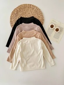 SHEIN Bộ 4 áo len dài tay trơn màu dễ thương cho bé gái, đa năng cho mùa thu/đông - Nhiều màu - Xem 2