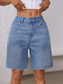 SHEIN ICON Women's Solid Color Casual Denim Shorts