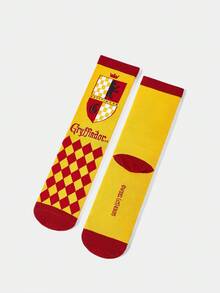 HARRY POTTER X SHEIN 1双女式字母菱形格子图案撞色中筒袜 - 彩色 - 查看 3