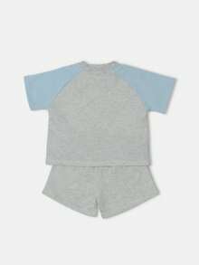 SUMWON Oakland Varsity Logo Two Piece Outfit Raglan Sleeve T-Shirt Short Set Little Boys Summer Play Clothes Casual Sport Active Wear - Light Grey - View 2