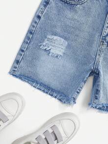 SHEIN ICON Women's Fashion Ripped Pocket Denim Shorts - Light Wash - View 4
