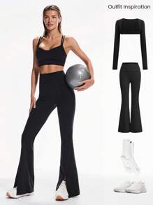 GLOWMODE FeatherFit™ Double-Strap Heart-Shaped Neck Sports Bra Low Impact Yoga Daily - Black - View 7