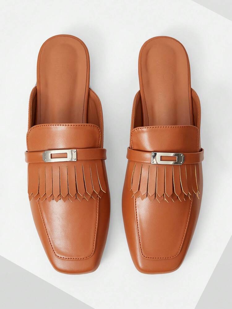 WOMEN'S MULE SLIP-ON POINTED TOE FRINGE FLAT SANDALS