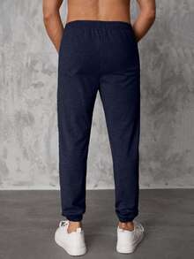 EURMUSE Quần nỉ thể thao nam cạp chun màu trơn có túi - Màu xanh hải quân - Xem 2