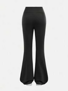 Girlism 2pcs Tween Girl Solid Color Asymmetric Waist Flare Pants Set, Back To School, Fall, Winter - Multicolor - View 6