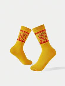 HARRY POTTER X SHEIN 1双女士舒适数字图案中筒袜 - 黃色 - 查看 4