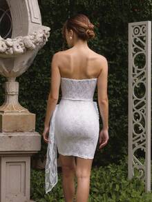 Lucivie Summer Elegant Solid Color Lace Fitted Mini Dress - White - View 2
