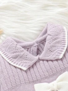Baby Mädchen Pullover Co-Ords, modisch lässig süß Langarm Rüschenkragen mit Schleife Dekor gestrickter Pullover und passende gestrickte Leggings 2-teiliges Set, weicher Stoff geeignet für täglichen Gebrauch, Ausflüge, Reisen, Urlaub, Zuhause, Kinderbetreuung und Baby Mädchen Spiel, Baby lila Outfit Baby Mädchen Winter Sets Flieder Baby Mädchen Outfit Baby Mädchen gestrickte Outfits Neugeborene Baby Mädchen gestricktes Outfit - Mauve - Übersicht 6