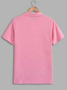 RueChic Men Casual Solid Regular Short Sleeve Polo Shirt - Pink - View 3