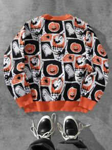 Manfinity Roghcode Men's Halloween Graphic Casual Crew Neck Long Sleeve Pullover Sweater , Fall Winter - Multicolor - View 2