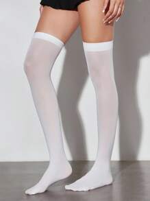 ROMWE Goth 2 Pairs Simple And Versatile College Style Over The Knee Socks - Multicolor - View 4
