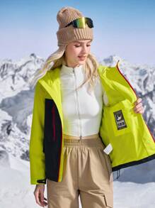In My Nature Women's Lime Green Color Block Rain Jacket,Athletic Outdoor Windbreaker,Autumn Winter Warm Coats - Yellow - View 6