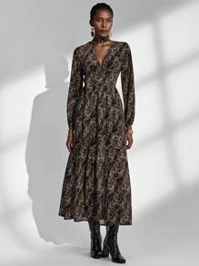 Almamuse Women's Elegant Paisley Print Long Sleeve Dress Fall Cloth For Women - Multicolor - View 8
