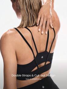 GLOWMODE FeatherFit™ Double-Strap Heart-Shaped Neck Sports Bra Low Impact Yoga Daily - Black - View 3