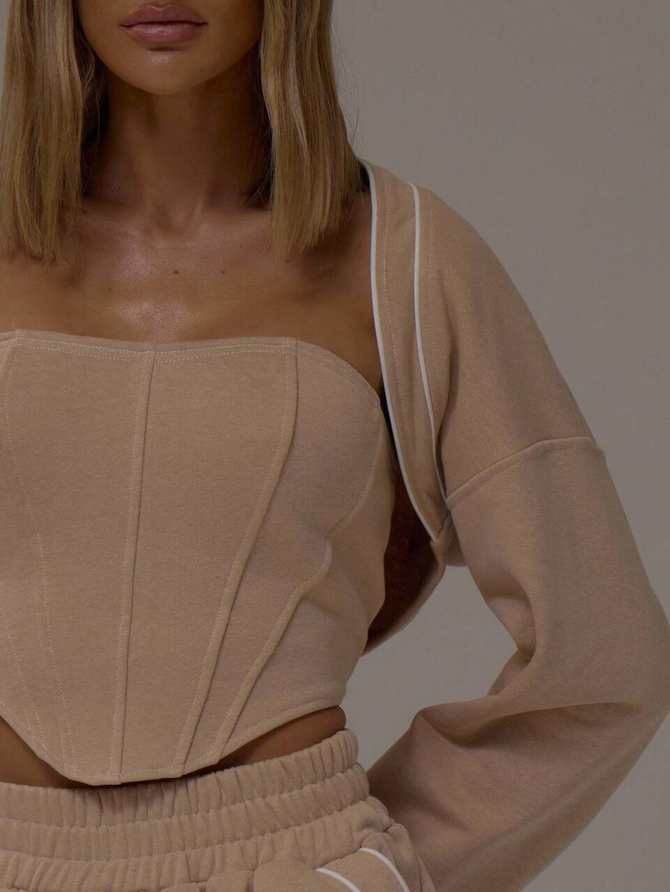 Sweater Piping Detail Drop Shoulder Sweatshirt Shrug Bolero Casual, Airport, Loungewear, Back To School, Spring Summer Holiday