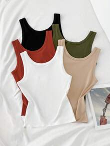 SHEIN LUNE Women's Solid Color Round Neck Casual Versatile Tank Top