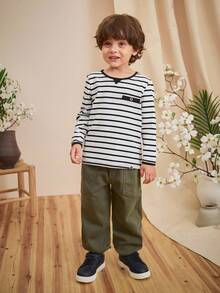 Loomiva Sudadera de cuello redondo de manga larga con bloques de color a rayas para niño - Blanco - Ver 5