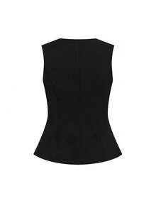 SHEIN Ellevyn Áo vest không tay cổ tròn cho nữ, trang trí nơ pha lê đen, thanh lịch để mặc hàng ngày, đi làm, xuân/hè, áo sơ mi thu - màu đen - Xem 4