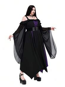 Whyspr Goth Punk Halloween Plus Size Dresses - Black - View 9