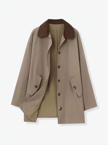 Muchica Fall Women Old Money Autumn Trench Coats Barnwind Y2k Back To School Fall Women's Casual Contrast Color Collar Trench Coat, Spring/Autumn - Khaki - View 7
