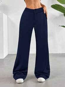SHEIN Tall CURVE Pantalones casuales sólidos de pierna ancha y holgados para mujer de talla grande, versátiles