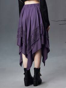 ROMWE Goth 哥特式黑暗宫殿不对称下摆紫色神秘恐怖午夜蕾丝不对称宫廷女裙 - 紫色 - 查看 5