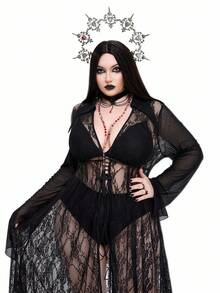 Whyspr Goth Punk Gothic Halloween Plus Size Lace Coats Fall Winter Cloth For Women - Black - View 5