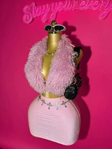 Slaydiva Bộ 2 món đồ thời trang xuân/hè 2025, lễ hội âm nhạc Bohemian mới, phong cách miền Tây đồng quê, kỳ nghỉ bãi biển, tiệc tùng Avant-Gard, dễ thương, ngọt ngào, gợi cảm, áo crop top hở lưng, cà vạt, áo vest vải mohair mềm mại + quần short bó sát co giãn bóng - Hồng - Xem 1