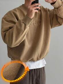 DAZY Autumn Letter Embroidery Khaki Short Street Style Men Pullover Sweatshirt Business Attire - Khaki - View 5