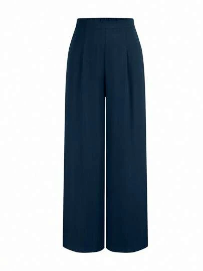 SHEIN Tall Plusstorlek Dam Casual Enfärgad Elastisk Midja Lösa Vida Benbyxor