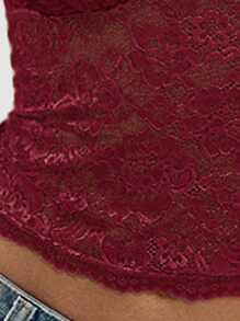 SHEIN BAE Halter Neck Stretch Sexy Cute Lace Summer For Women Boho Open Back Top,Concert Women,Streetwear For Women,Rave - Burgundy - View 6
