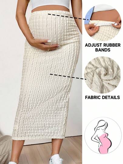 SHEIN Maternity Solid Color Ruffle Waist Adjustable Long Casual Skirt   Going Out Outfits