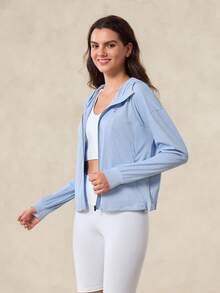 OutZeal 女士防紫外线 UPF50+ 凉爽触感连帽防晒夹克带帽孔日常休闲 - 藍色 - 查看 11