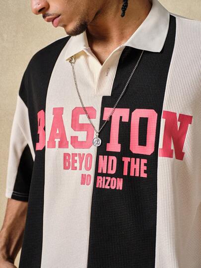 Street Life Men's Casual Colorblock Letter Print Short Sleeve Polo Shirt