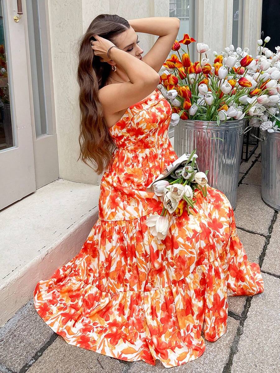 SHEIN LUNE 大码返校服装 女士花卉印花秋季服装 女士休闲返校节商务休闲装 飘逸连衣裙 曲线秋季服装 女士复古风格连衣裙 女士复古风格婚礼宾客连衣裙 女士夜间外出连衣裙 女士返校节连衣裙 女士秋季服装 优雅派对连衣裙 女士派对连衣裙 节日连衣裙，适合春秋季、度假和约会 - 彩色 - 查看 1