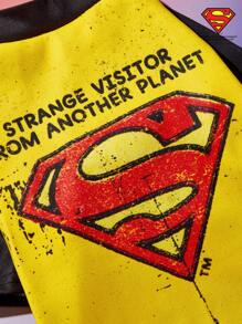 SUPERMAN X PETSIN 1pc Distressed Vintage Style Graphic Print Contrast Color Raglan Sleeve Pet Dog Cat Crew Neck Comfortable T-Shirt