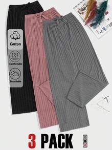 EURMUSE PLUS 100%Cotton 3 Pcs Solid Knit Pant Set