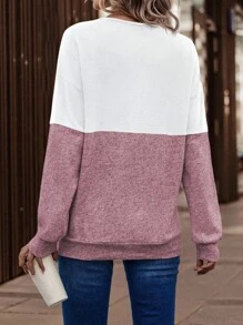 SHEIN LUNE Áo nỉ cổ chữ V họa tiết khối màu đơn giản, mùa xuân/thu - Nhiều màu - Xem 2