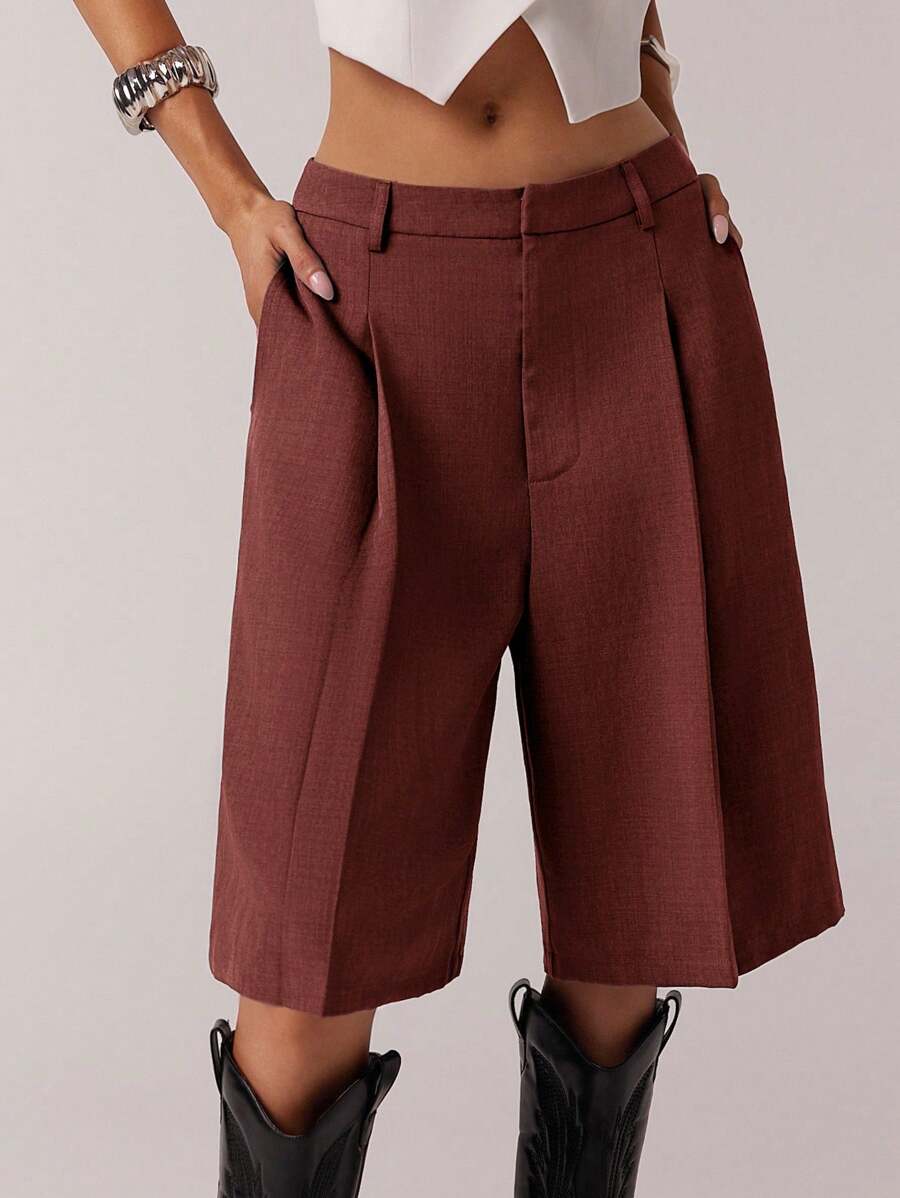 SHEIN Forever 21 Bermudas grises minimalistas para mujer para uso diario en primavera - Burdeos - Ver 1