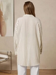 Zelara 冬季纹理休闲加大码纯色夏季长袖衬衫秋季女式商务休闲女式办公室女式纽扣衬衫女式条纹衬衫教师衬衫复古风格女式外出上衣女式社交衬衫 - 彩色 - 查看 2