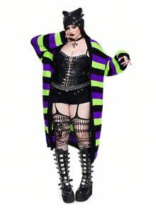 Whyspr 哥特朋克万圣节哥特式大码多色条纹开衫 - 彩色 - 查看 9