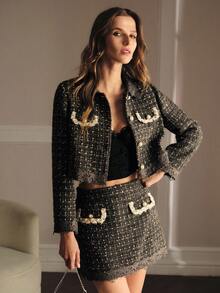 MOTF PREMIUM TWEED CONTRAST LACE SKIRT - Grey - View 7