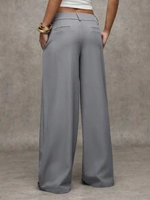 SHEIN BAE Damen Lässig Weite Hose, Einfarbig, Herbstkleidung für Frauen, Herbstkleidung Damen, Winterkleidung Damen, Halloween, Streetwear, Rückkehr zur Schule, Herbstkleidung für Frauen, Herbst, Herbstkleidung Damen, Winterkleidung Damen - Grau - Übersicht 2