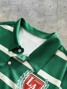 AXEPEAK Men Plus Size Casual Colorblock Striped Long Sleeve Polo Shirt, Fall - Green - View 4