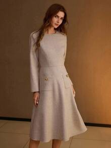 MOTF PREMIUM WOOL POCKET DRESS - Apricot - View 4